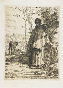 羊飼いの編み物、1862 作： Jean Francois Millet
